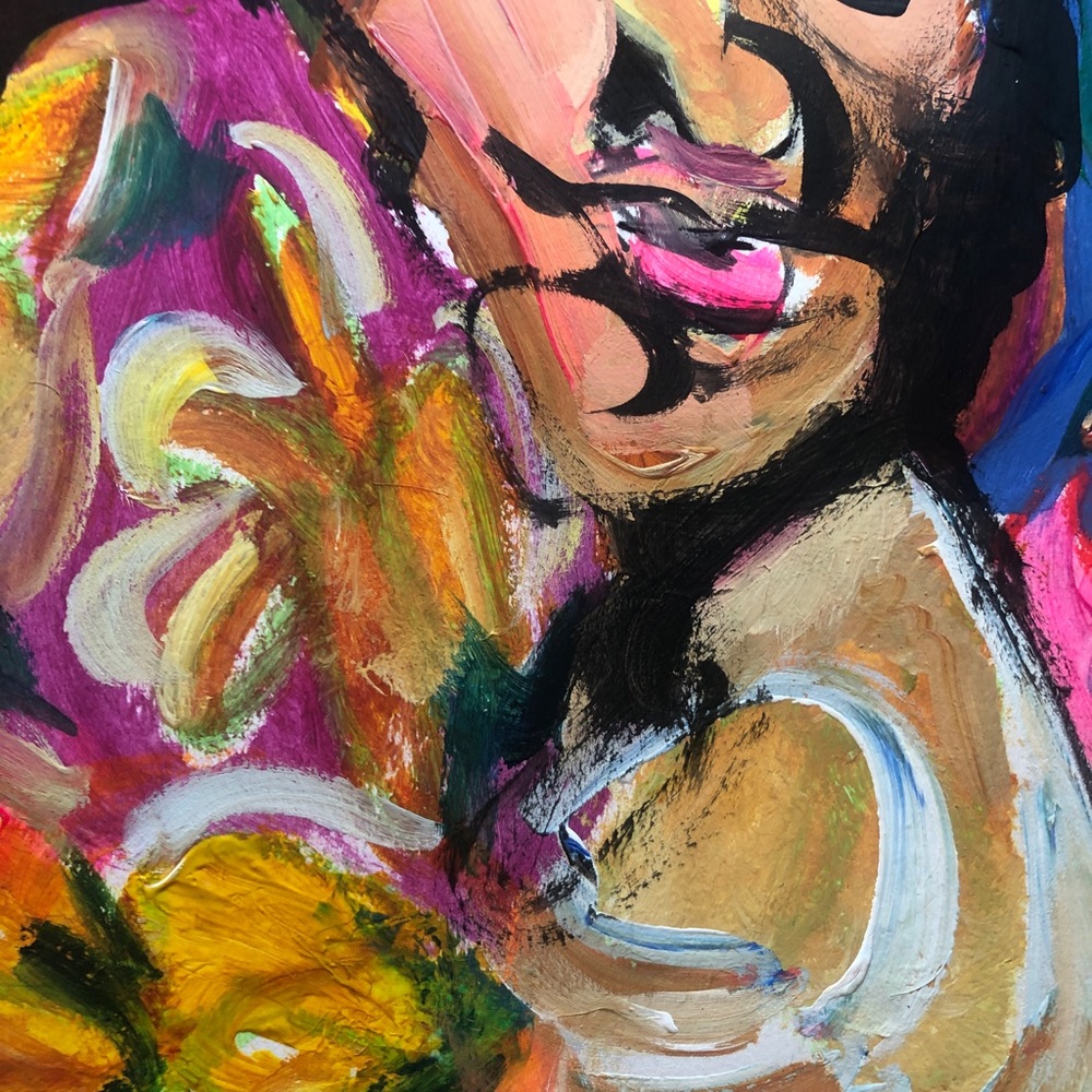 Original character pop art painting ink drawing signed “Desiree” 9x14” acrylic - Picture 3 of 3